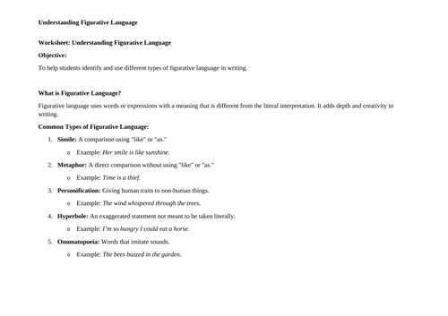 Figurative Language: Engaging Worksheets for ESL Learners!