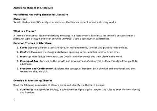 Worksheet: Analyzing Themes in Literature