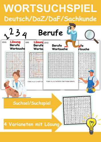 Wortsuchspiel/Wortsuche/Suchsel Berufe (Grundschule) - 4 Varianten