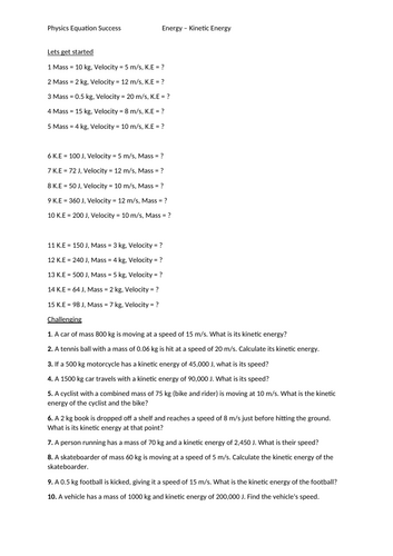 Kinetic energy equation questions