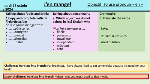 Module 4 En pleine forme (New GCSE French Edexcel) Sain ou Malsain + The pronoun EN