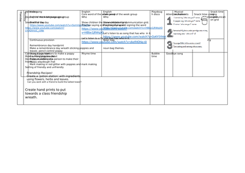 sen provision planning - remembrance day, children in need and firiendship themed