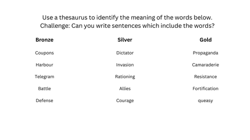 World War Two - Thesaurus task