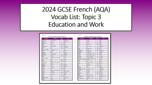 French GCSE 2024- Vocab List- Education and Work