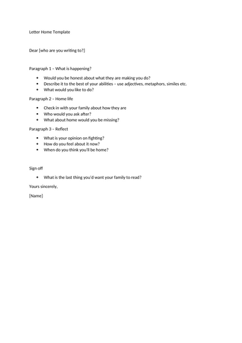 Letter Home from War Template