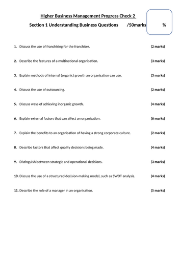 Business Progress Check - Assessment