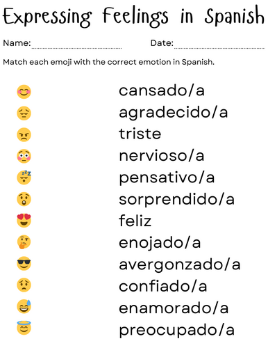 Printable feelings in spanish worksheet - Mis Emociones