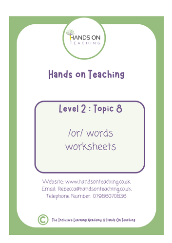 Topic 8 Multisensory Digraph /OR/ Worksheets Hands on Teaching