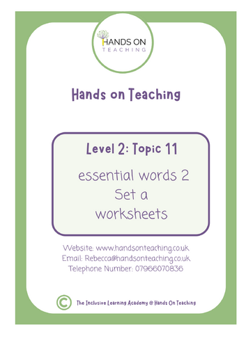 Topic 11 Essential Words 2 Set A Worksheets Hands on Teaching