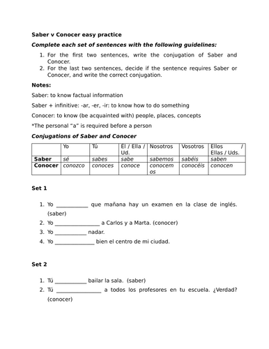 Saber v Conocer easy practice