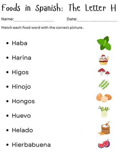 foods that start with h in spanish