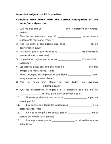 Imperfect subjunctive fill in practice (Spanish)