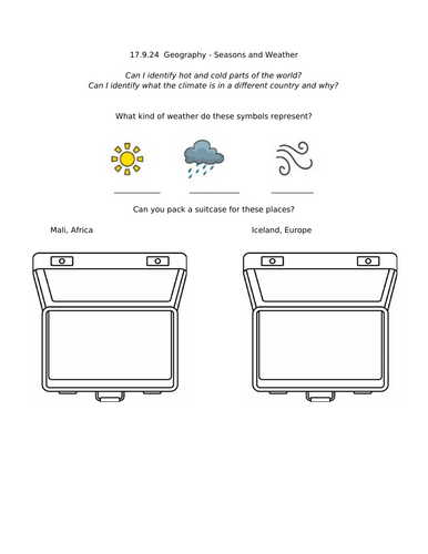 Year 1 Geography Weather worksheets