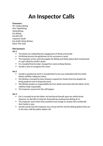 AQA English Literature GCSE Grade 9 An Inspector Calls Quotes, Analysis, Themes, Plot etc.