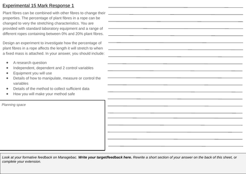 MYP Bio Experimental Response Questions