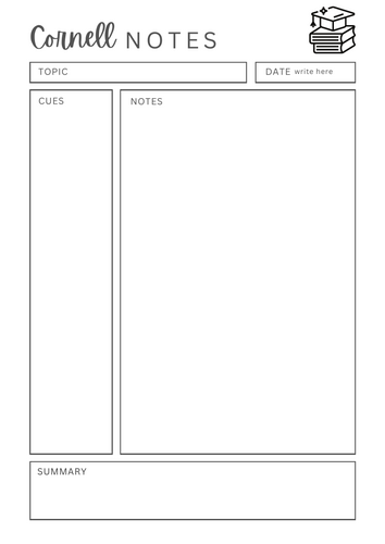 Cornell Note Taking Digital and Printable Worksheet