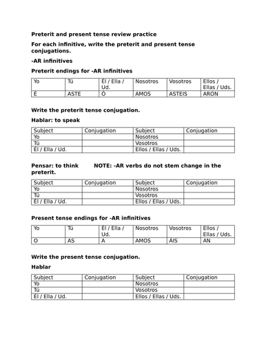 Preterit and present tense review practice