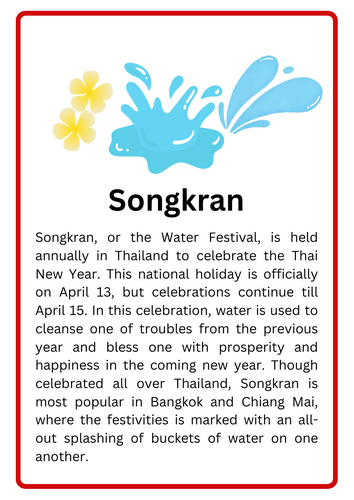 Songkran Festival of Thailand – Water Festival – Asian Studies Information Sheet