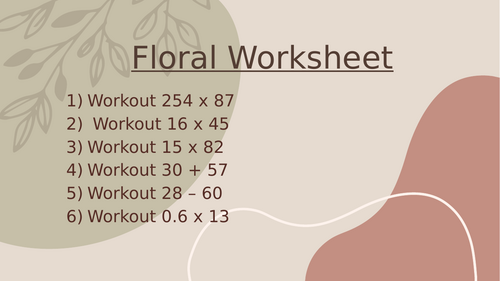 FLORAL WORKSHEET 1