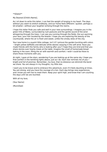 Letter - Parent to an evacuee