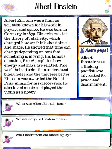 Albert Einstein Reading Comprehension Passage No Prep Worksheet