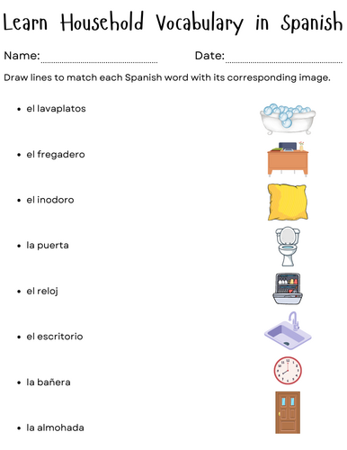 household items in spanish worksheet