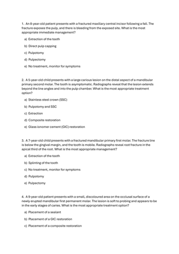 Clinical dental scenarios on paediatric dentistry