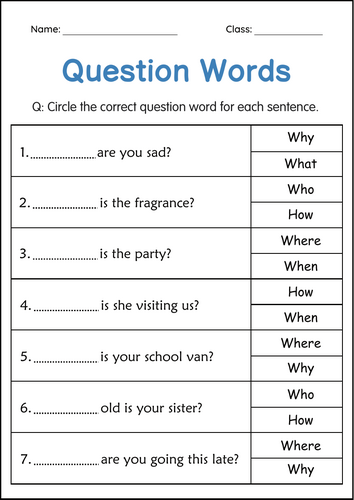 Question Words Worksheets with Answers - 2nd Grade Writing Questions Activities