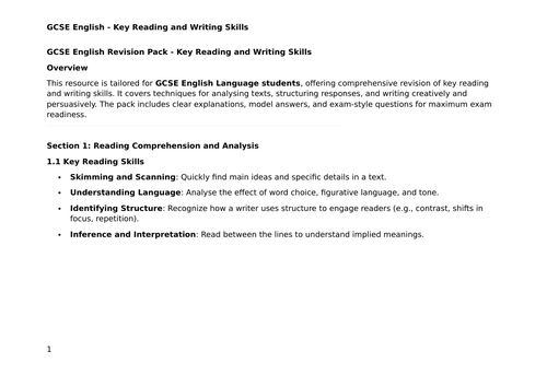 GCSE English Language Exam Revision Pack – Comprehensive Guide to Reading & Writing Success