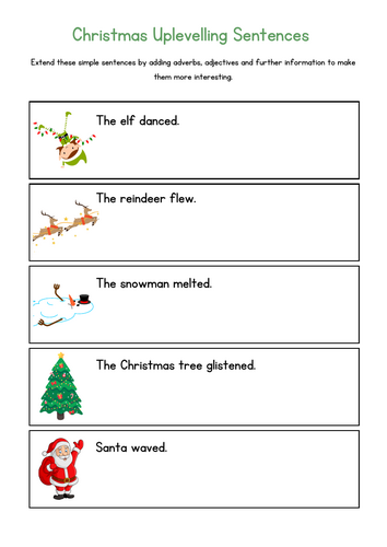 Uplevelling Sentences Worksheets Christmas Winter Halloween Autumn