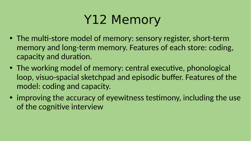 A Level Psychology - Memory revision activity