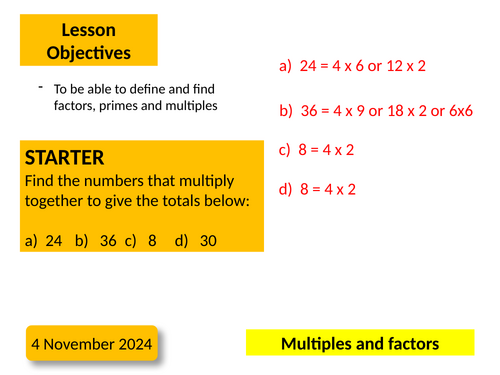 Lesson - Multiples and Factors KS 3