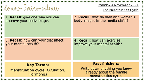 PSHE- KS3- Periods and the Menstruation Cycle