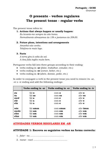 O presente - verbos regulares