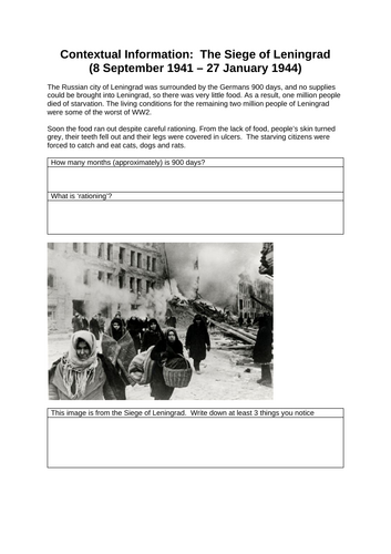 GCSE English Non Fiction Comprehension WW2 Siege of Leningrad Lena's Diary