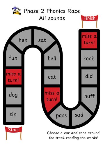 Phase 2 Phonics Race Track Board Game