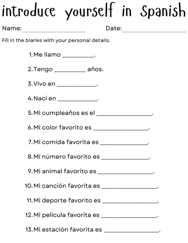 how to introduce yourself in spanish worksheet - Presentate en español