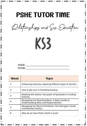 PSHE/ RSE- KS3- Guided Reading Booklet