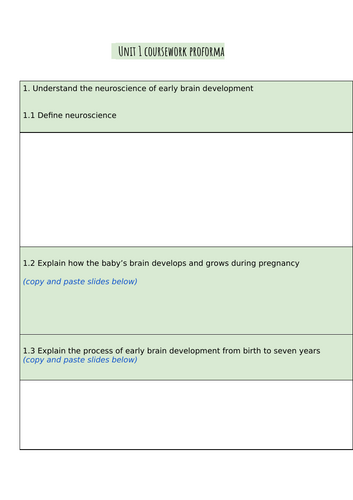 Neuroscience Unit 1 Coursework Booklet