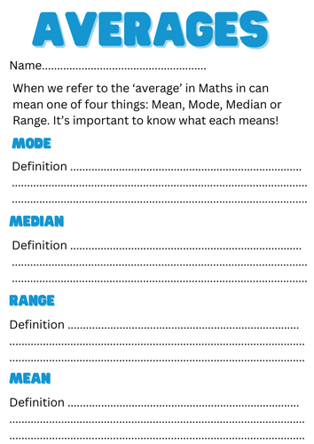 Averages Warm Up Activity - GCSE FS for AP Learners/Secondary Learners