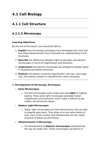 Microscopy - Lesson for GCSE Biology