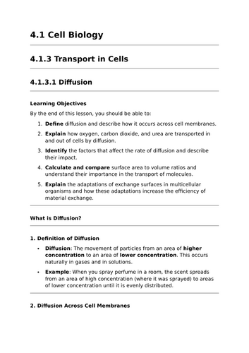 Diffusion - Lesson for GCSE Biology