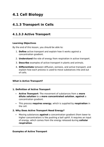 Active Transport - Lesson for GCSE Biology