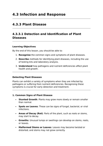 Detection and Identification of Plant Diseases - Lesson for GCSE Biology