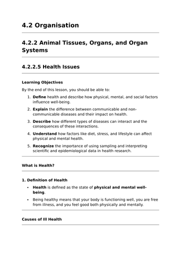 Health Issues - Lesson for GCSE Biology