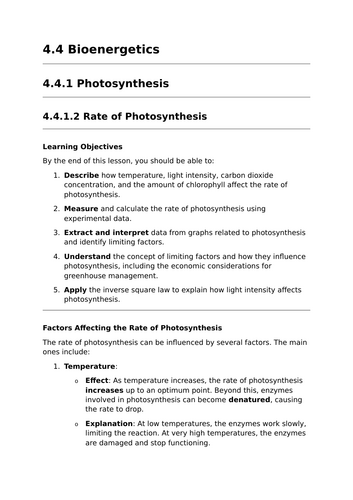 Rate of Photosynthesis - Lesson for GCSE Biology