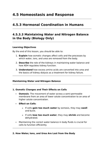 Maintaining Water and Nitrogen Balance in the Body - GCSE Biology ...