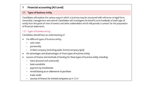 Cambridge A Level Accounting_Unit 1.1 Business Structures