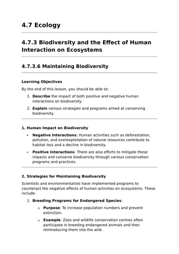 Maintaining Biodiversity - GCSE Biology Lesson