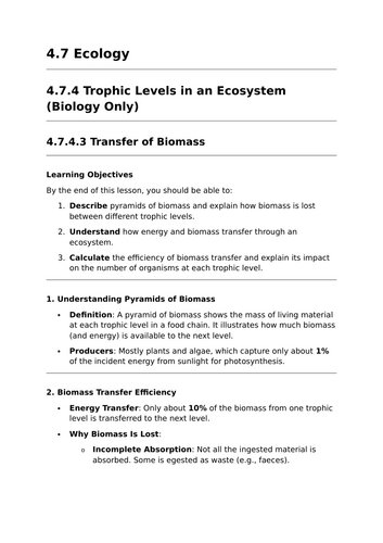 Transfer of Biomass - GCSE Biology Lesson